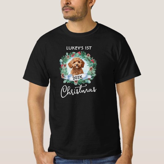 1. Weihnachtskranz Cavapoo Cavadoodle T-Shirt (Vorderseite)