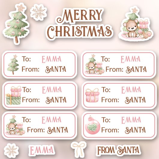 1. Weihnachtsname Pink Labels Kiss Cut Stickers