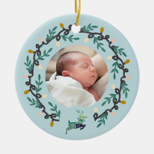 1. Weihnachtsrentier mit Kranz Türkis Anpassen Keramik Ornament (Vorne)