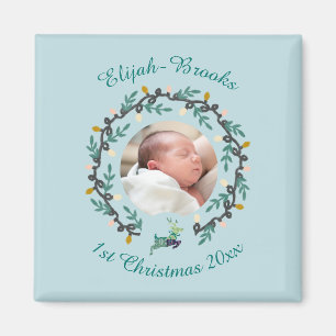 1. Weihnachtsrentier mit Kranz Türkis Anpassen Magnet