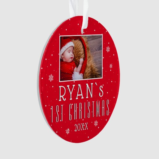 1. Weihnachtsschneeflocke Rotes Weihnachtsfest Fot Ornament (Vorderseite)