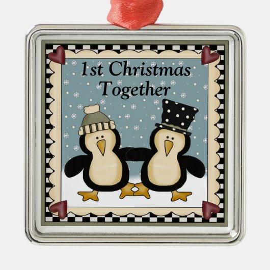 1. Weihnachtszusammen Pinguin-Geschenk Ornament Aus Metall (Vorne)