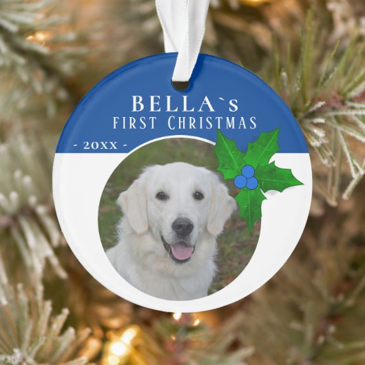 1. Welpenweihnachtsfest Holly Berry Dog Foto Ornament (Baum)