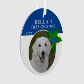 1. Welpenweihnachtsfest Holly Berry Dog Foto Ornament (Vorderseite)