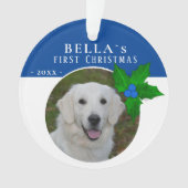 1. Welpenweihnachtsfest Holly Berry Dog Foto Ornament (Vorderseite)
