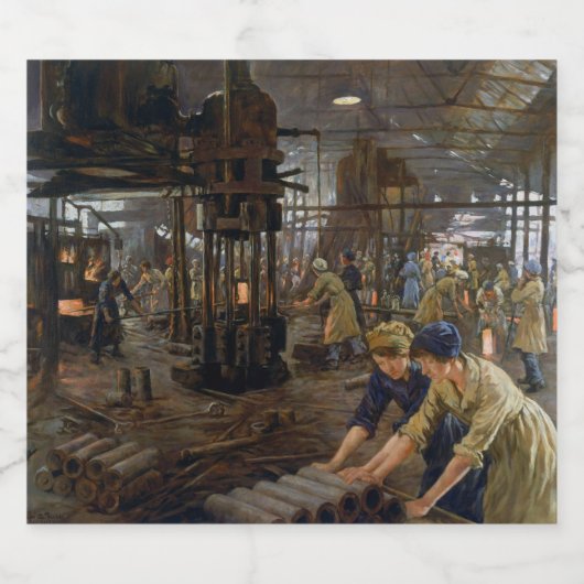 1. Weltkrieg 1918 Frauen in einer Munitionsfabrik Bierflaschenetikett (Einzelnes Label)