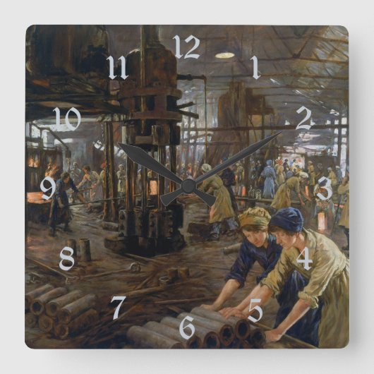 1. Weltkrieg 1918 Frauen in einer Munitionsfabrik Quadratische Wanduhr (Vorderseite)