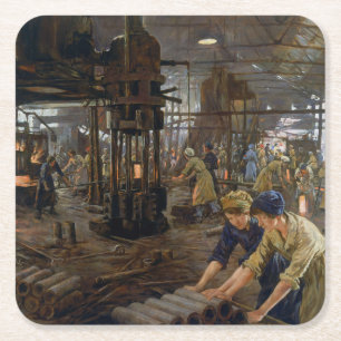 1. Weltkrieg 1918 Frauen in einer Munitionsfabrik Rechteckiger Pappuntersetzer