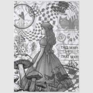1. Wonderland-Abenteuer Schwarz-Weiß-Decoupage-Ti Seidenpapier