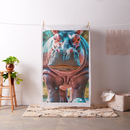 1 Yard Whimsical Hippo Türkis Blue Pink Stoff (Beispiel)