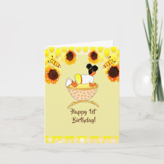 1 Yr. Old Sunflower Birthday Card Afrikanischer Am Karte (Vorderseite)