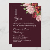 1. Zeitung Hochzeitsfeier Burgund Floral Einladung (Vorne/Hinten)