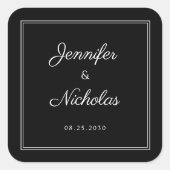 1Elegant Black And White Script Wedding Quadratischer Aufkleber (Vorderseite)
