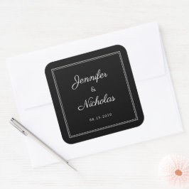 1Elegante Schwarz-Weiß-Schrift Hochzeit Quadratischer Aufkleber
