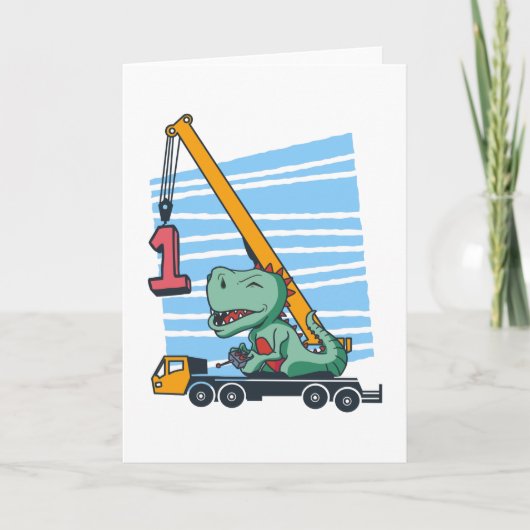 1st Birthday 1 year Mobile Crane Dinosaur Karte (Vorderseite)