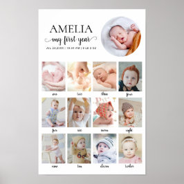 1st Birthday Baby Milestone 12 Months Custom Photo Poster