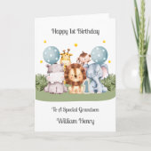 1st Birthday Boy Safari Leaf Animals Card Karte (Vorderseite)