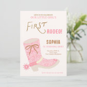 1st Birthday Cowgirl First Rodeo  Invite Einladung (Stehend Vorderseite)