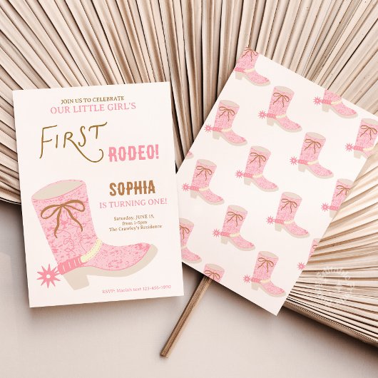 1st Birthday Cowgirl First Rodeo  Invite Einladung