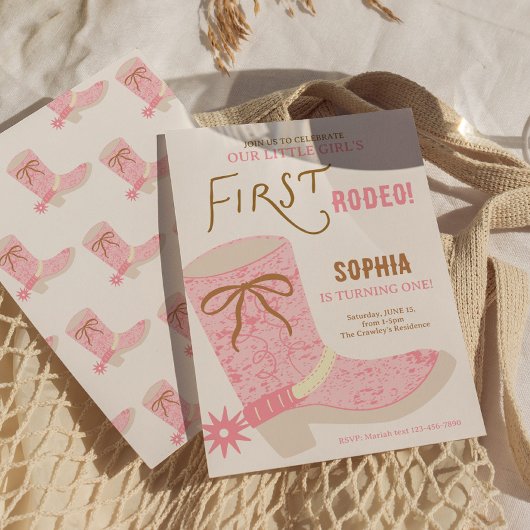 1st Birthday Cowgirl First Rodeo  Invite Einladung