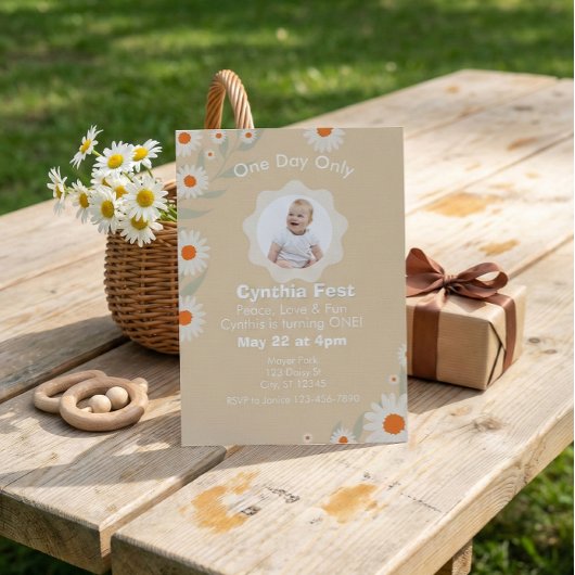 1st Birthday Daisy Fest, with Picture Einladung