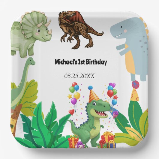 1st Birthday Dinosaur Minimal baby boy Pappteller (Vorderseite)