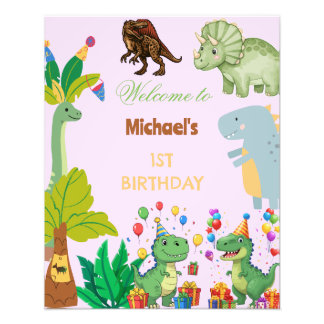 1st Birthday Dinosaur Minimal baby welcome sign Fotodruck