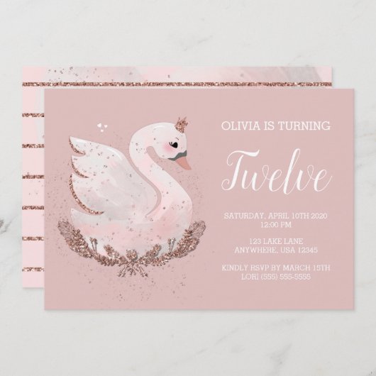 1st Birthday Dusty Rose and Rose Gold Einladung (Vorne/Hinten)