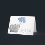 1st Birthday elephant with Balloon Karte<br><div class="desc">Personalised 1st birthday card,  with an elephant with blue ballons.

The name & the inside message can be customised. 
 
This cute and illustrated design is perfekt for a Big Gold,  wir haben ein Year Baby Boy's Birthday.</div>