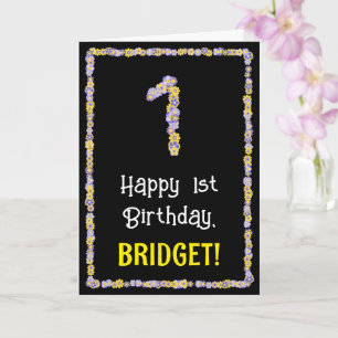 1st Birthday: Floral Flowers Number, Custom Name Karte
