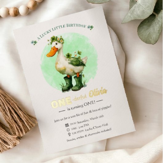 1st Birthday Foil Invitation Card | St. Patrick's  Folieneinladung