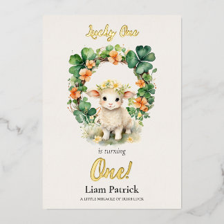 1st Birthday Foil Invitation St. Patrick's Card Folieneinladung