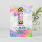 1st Birthday Girls Invitation Einladung (Stehend Vorderseite)