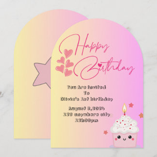 1st birthday girls invitation in pink  einladung