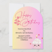 1st birthday girls invitation in pink  einladung (Vorderseite)