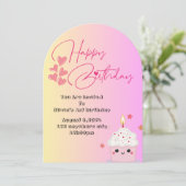 1st birthday girls invitation in pink  einladung (Stehend Vorderseite)
