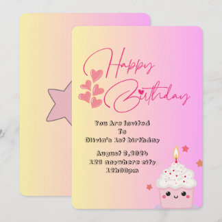 1st birthday girls invitation in pink  einladung