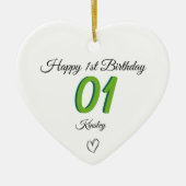 1st Birthday green Shadow Monogram heart baby Keramik Ornament (Vorne)