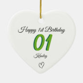 1st Birthday green Shadow Monogram heart baby Keramik Ornament (Hinten)