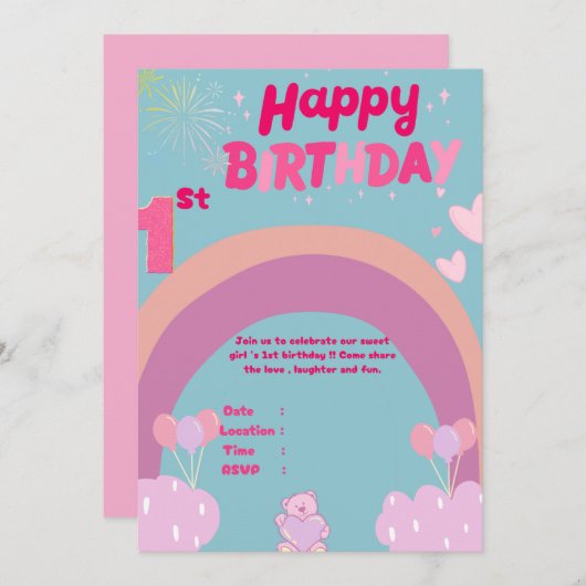 1st birthday Invitation Card (Vorne/Hinten)