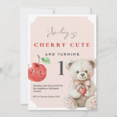 1st Birthday Invitation Cherry Cute Teddy Theme Einladung (Vorderseite)