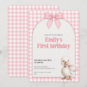 1st Birthday Invitation Gingham Duck Theme Kaart Einladung (Vorne/Hinten)