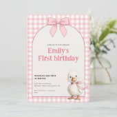 1st Birthday Invitation Gingham Duck Theme Kaart Einladung (Stehend Vorderseite)