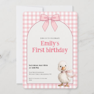 1st Birthday Invitation Gingham Duck Theme Kaart Einladung