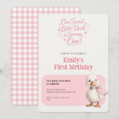 1st Birthday Invitation Gingham Duck Theme Kaart Einladung (Vorne/Hinten)