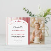 1st Birthday Invitation • Photo Template Red Strip Einladung (Stehend Vorderseite)