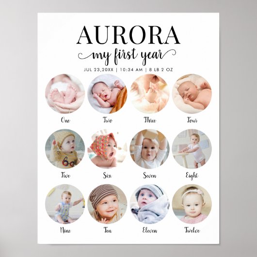 1st Birthday My First Year Milestone Photo Collage Poster (Vorne)