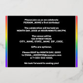 1st Birthday Party — Fun, Colorful Stars Pattern Folieneinladung (Rückseite)