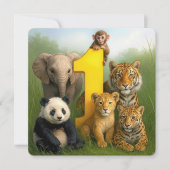 1st Birthday Party Wildlife Animal Babies Einladung (Vorderseite)