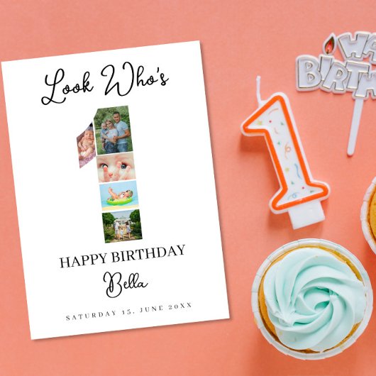 1st Birthday Photo Collage Custom Number 1  Karte